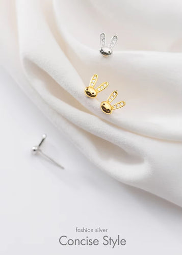 pendientes de plata de ley 925 con forma de Mini conejo para mujer, joyería fina