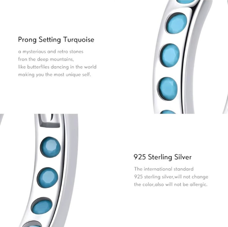 pendientes de aro de Plata de Ley 925 pura para mujer, aretes elegantes de turquesa Natural