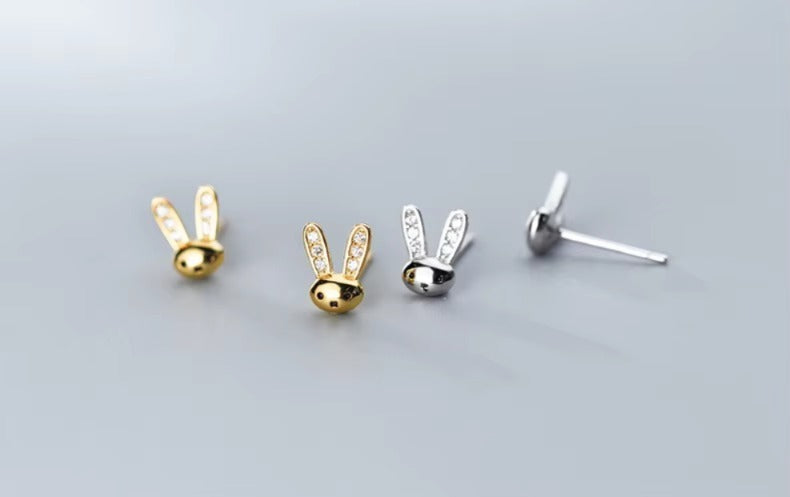 pendientes de plata de ley 925 con forma de Mini conejo para mujer, joyería fina
