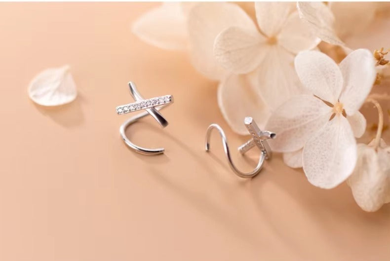 pendientes de plata de ley 925 auténtica para mujer, joyería fina Simple y fina con forma de cruz