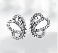 Cargar imagen en el visor de la galería, pendientes de tuerca de mariposa para mujer, joyería de marca de Plata de Ley 925