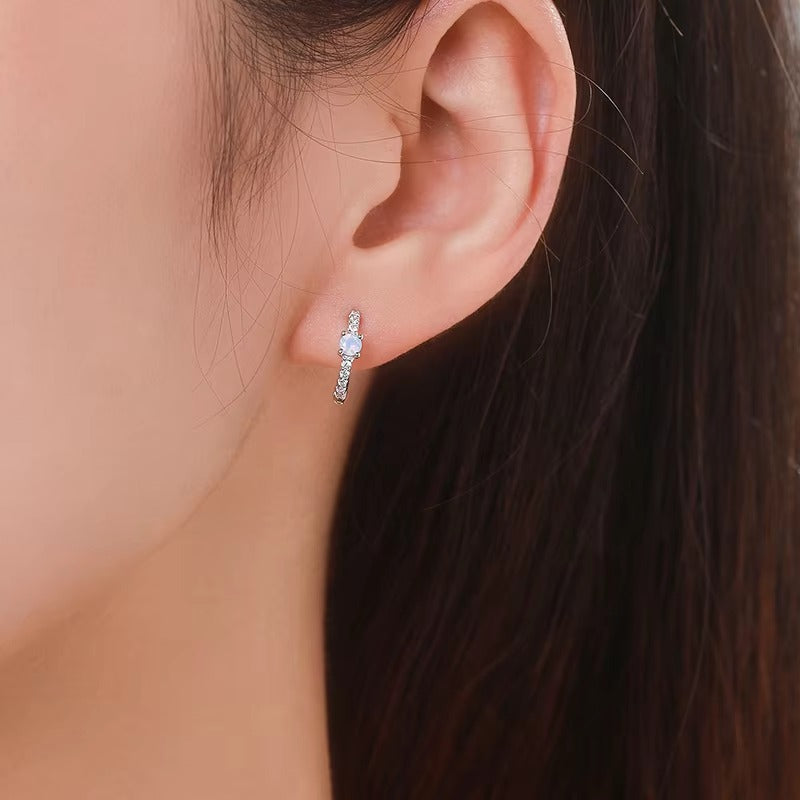 pendientes de aro de Plata de Ley 925 para mujer, aretes con hebillas de oreja de ópalo