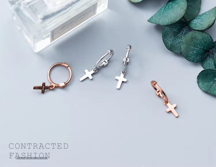 pendientes de aro de Plata de Ley 925 con forma de cruz para mujer, aretes, plata esterlina