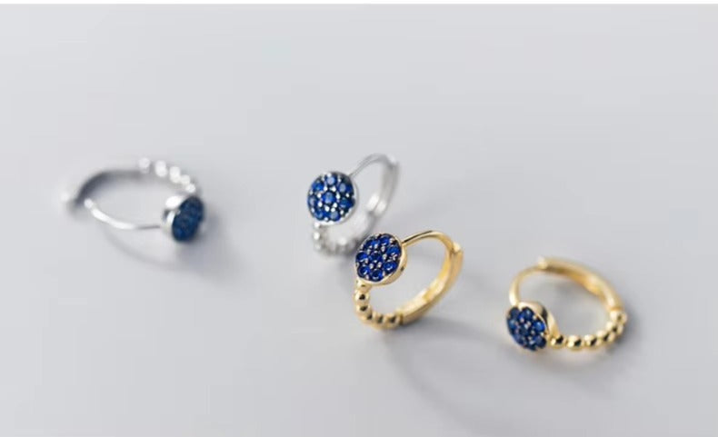 pendientes de aro de Plata de Ley 925 con piedra de cristal azul para mujer