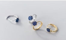 Load image into Gallery viewer, pendientes de aro de Plata de Ley 925 con piedra de cristal azul para mujer