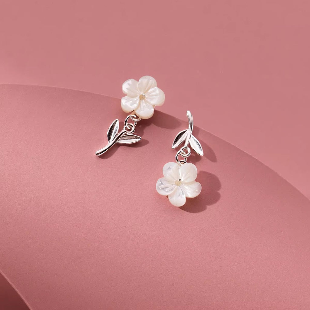 pendientes de plata de ley 925 para mujer, aretes con forma de concha, perlas y flores