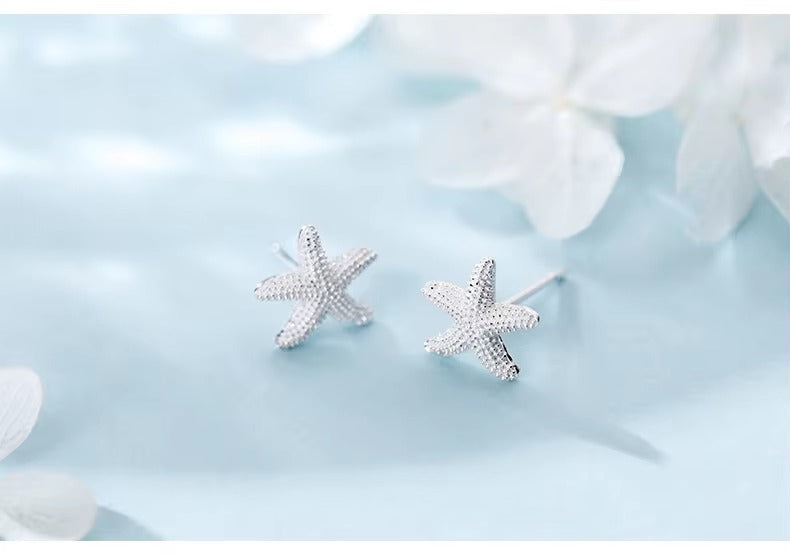 pendientes de plata de ley 925 con forma de estrella de mar para mujer