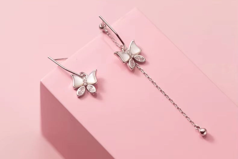pendientes de plata esterlina 925 para mujer, aretes de gota con borla de bola de mariposa de baile