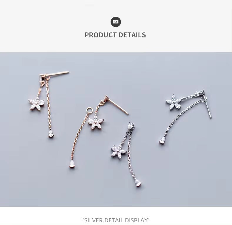 pendientes de plata de ley 925 con forma de flor para mujer