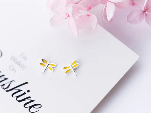 pendientes de plata de ley 100% con forma de libélula