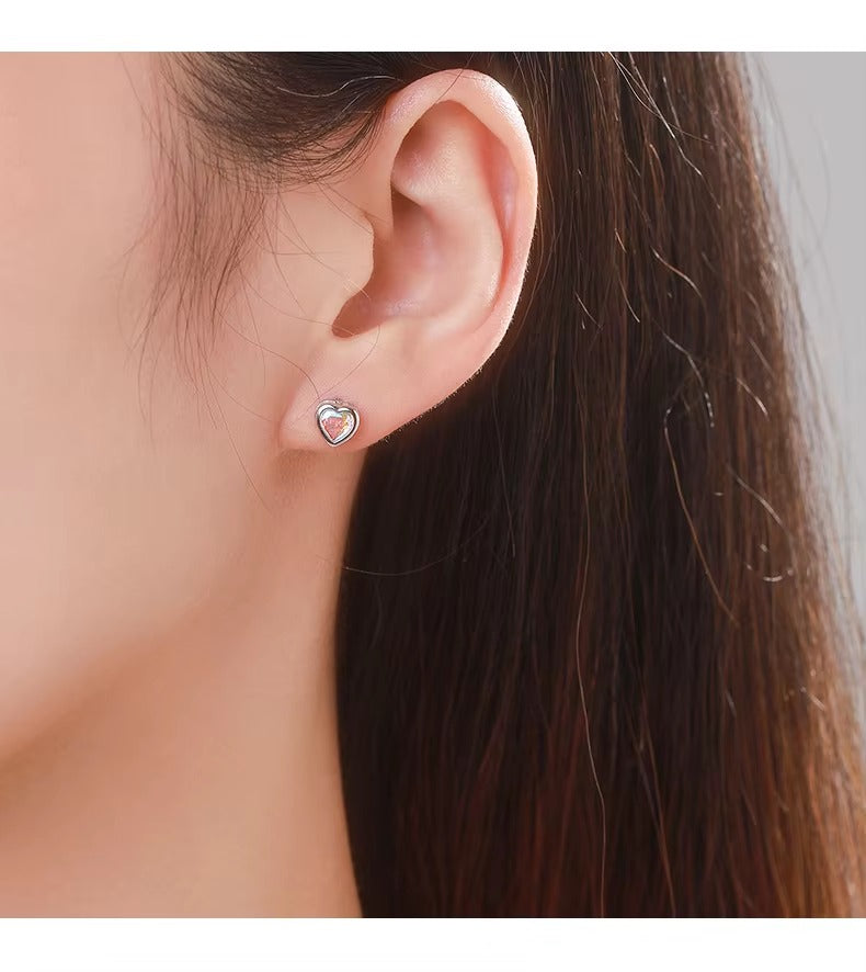 pendientes de plata de ley 925 con forma de corazones pequeños para mujeres