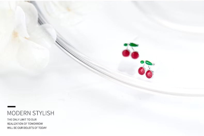 pendientes de esmalte de cereza para niña y mujer