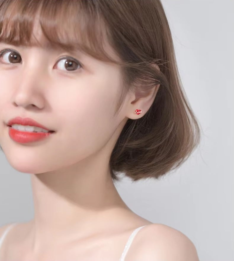 pendientes de plata de ley 925 para mujer, joyería fina con cierre de tuerca, piedra roja CZ