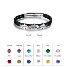 Load image into Gallery viewer, pulsera de piel con 2 piedras de nacimiento para hombre