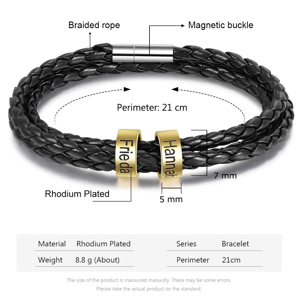 pulsera de cuero multicapa personalizada para hombre