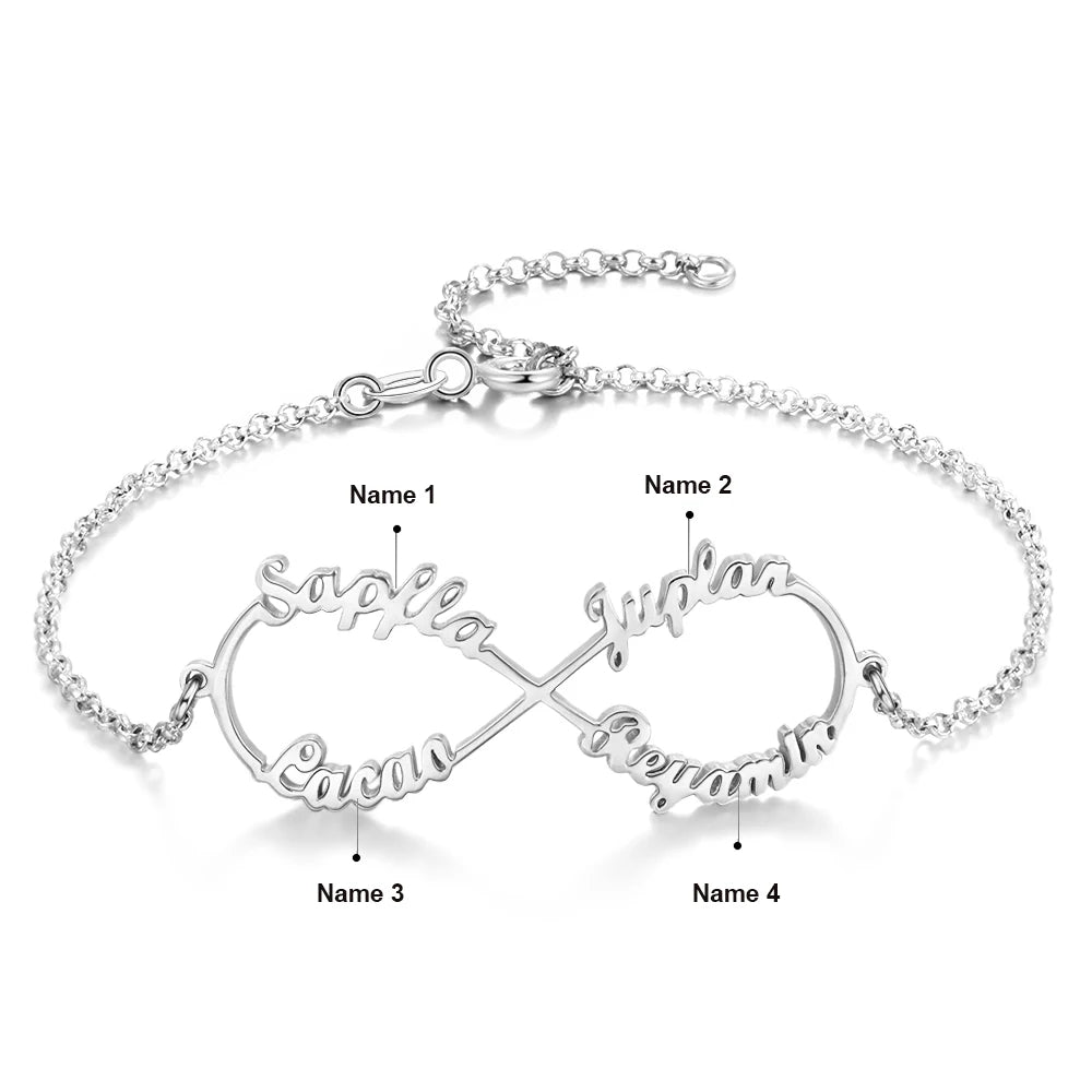 Pulseras de plata de ley 925 personalizadas con nombre infinito para mujer