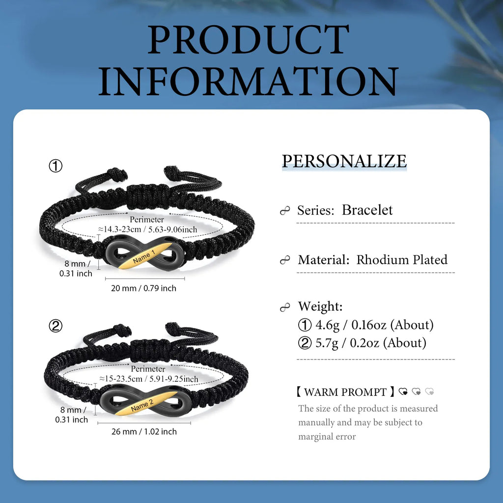 Pulseras Infinity personalizadas para hombres y mujeres