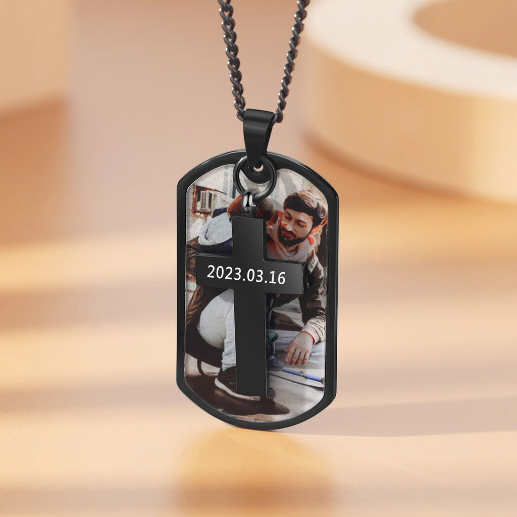 Collar de Etiqueta de perro con foto personalizada para hombres