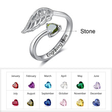 Load image into Gallery viewer, Anillo grabado personalizado de Color plateado con piedra natal de corazón