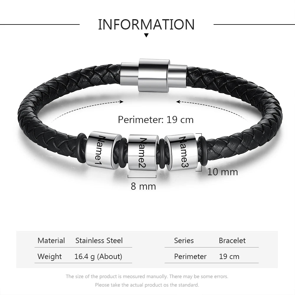 Pulseras de cuero negro personalizadas para hombre