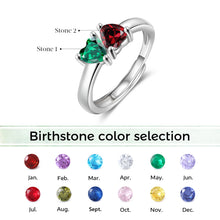 Load image into Gallery viewer, Anillos de piedra natal de 2 corazones personalizados para parejas y mujeres