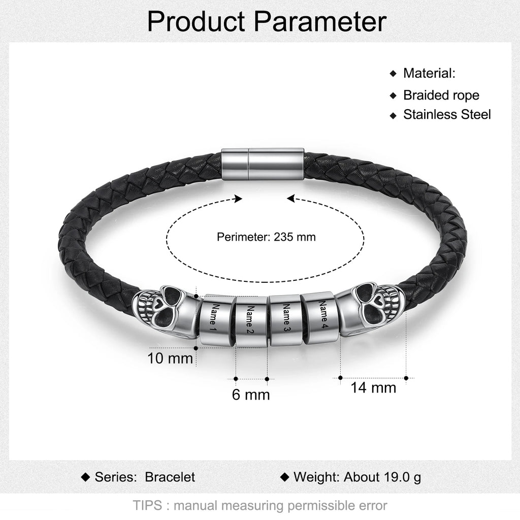Pulsera de cuero con grabado de nombre personalizado para hombre