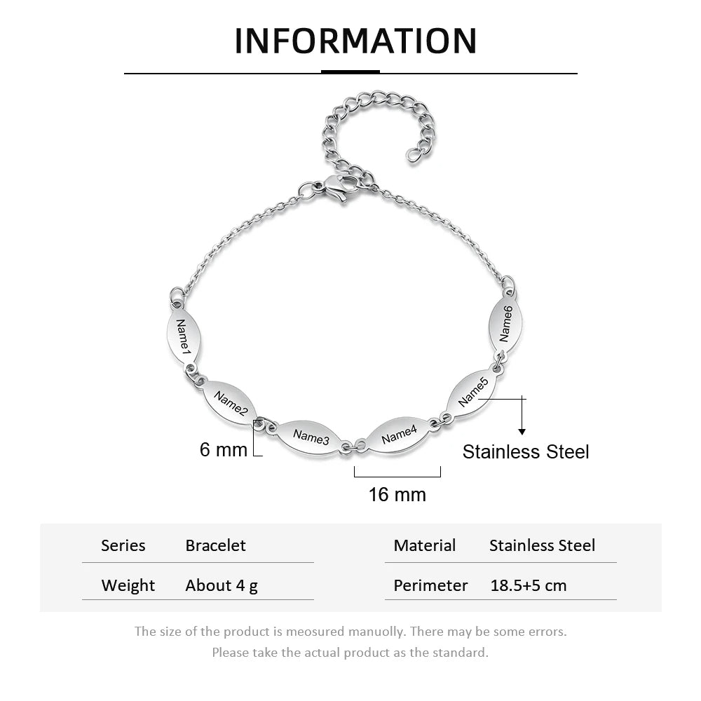 pulsera ovalada de acero inoxidable personalizada para mujer