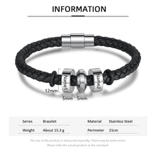 Load image into Gallery viewer, Pulsera de cuero negro de acero inoxidable para hombre