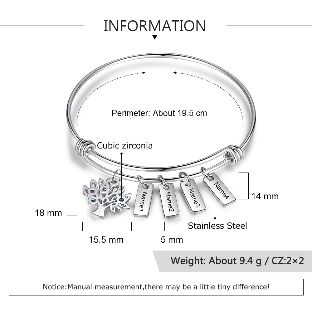 Pulsera personalizada de acero inoxidable con etiquetas de nombre grabadas para mujer