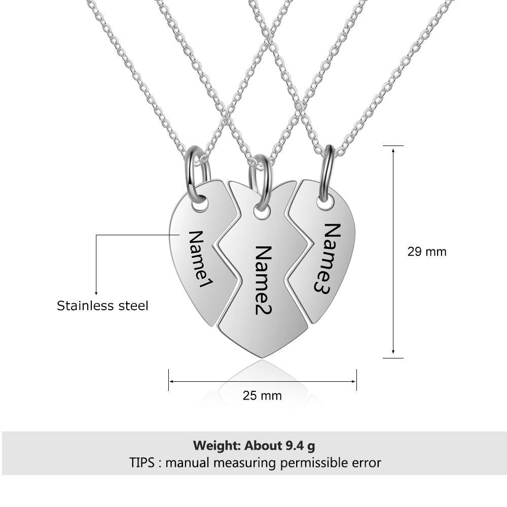 Conjunto de 3 piezas de joyería de acero inoxidable con forma de corazón