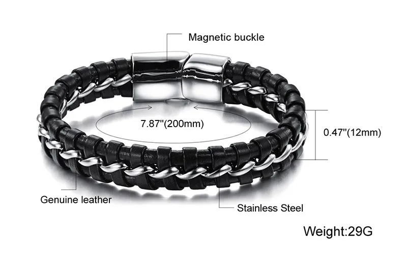 Pulsera de cuero genuino para hombre