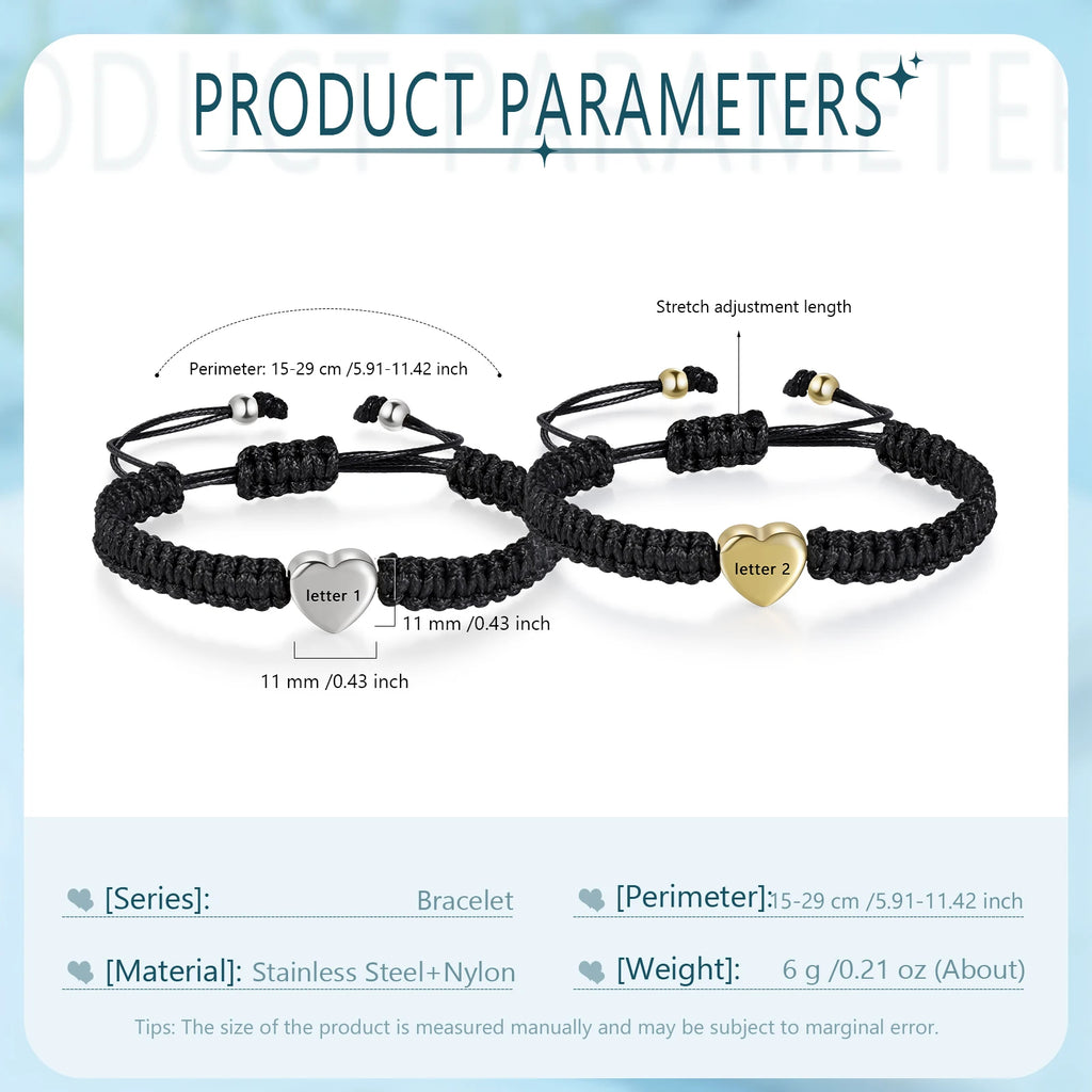 Pulsera de pareja con letras iniciales personalizadas para hombres y mujeres