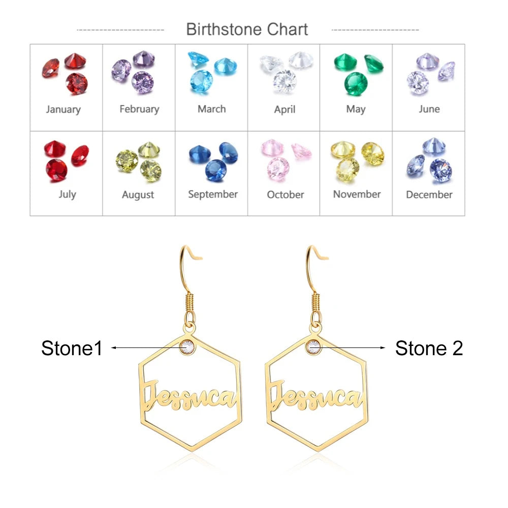 Pendientes hexagonales con nombre personalizado