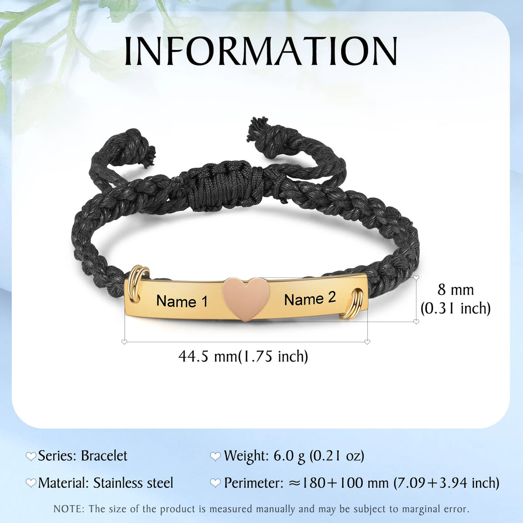 Pulsera de identificación grabada personalizada con corazón