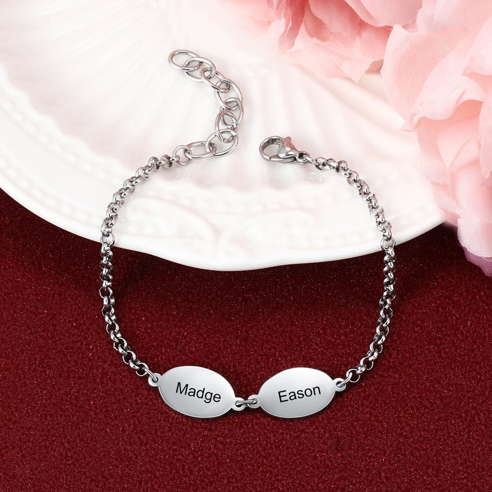 Pulsera de la amistad de acero inoxidable con diseño ovalado personalizado para parejas