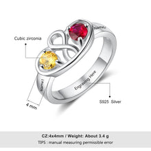 Load image into Gallery viewer, Anillo infinito personalizado con 2 piedras de nacimiento