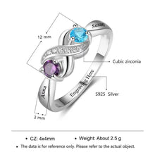 Load image into Gallery viewer, Anillo infinito de Plata de Ley 925 para mujer, con 2 piedras de nacimiento redondas