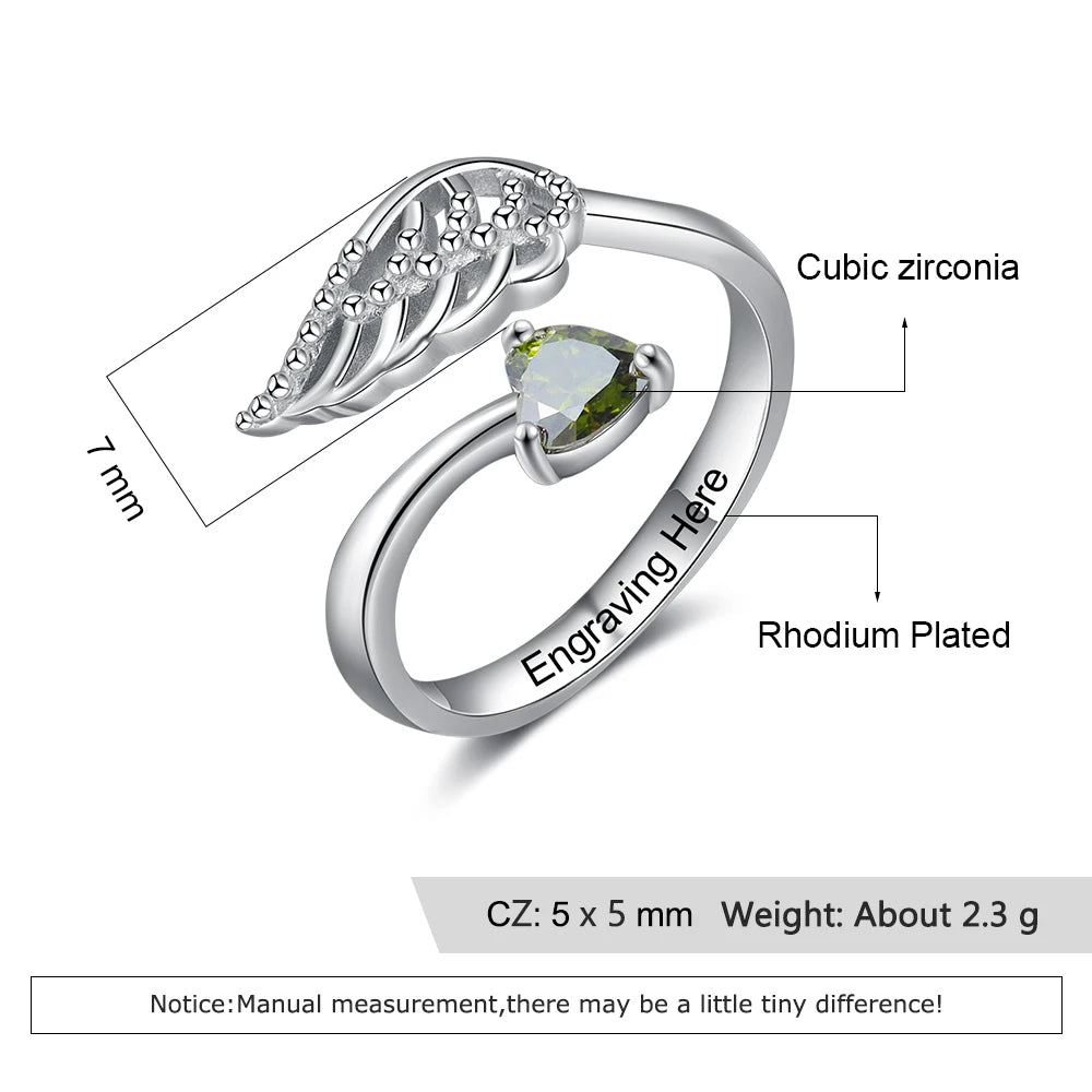 Anillo grabado personalizado de Color plateado con piedra natal de corazón