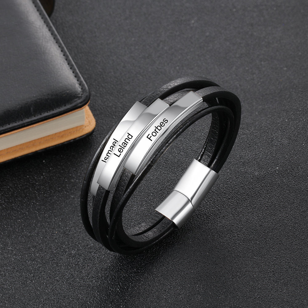 pulsera de cuero de acero inoxidable para hombre