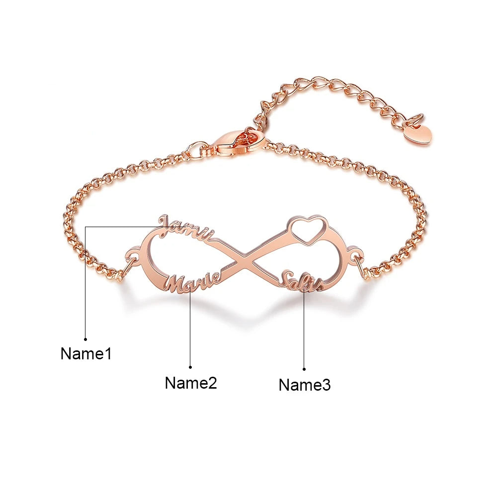 Pulseras Infinity de plata de ley 925 con nombre personalizado para mujer