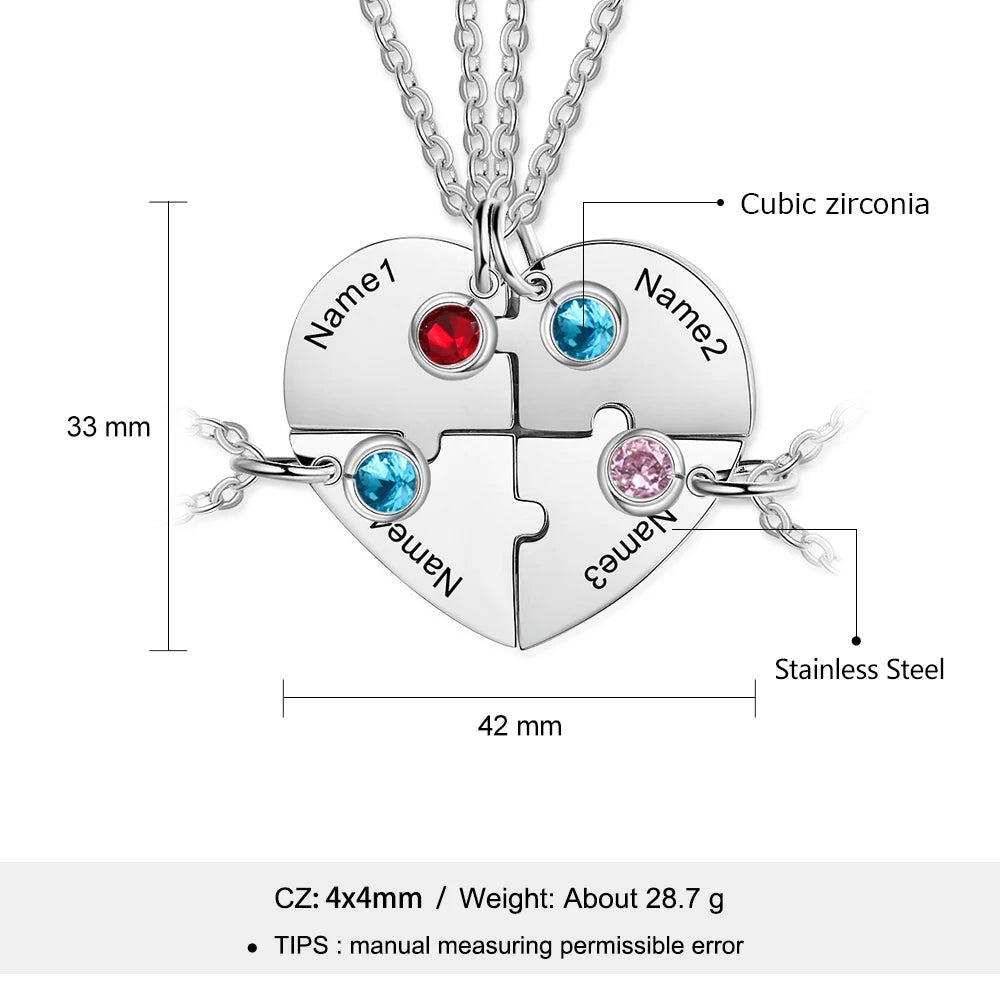 Collar de la Amistad en forma de corazón de acero inoxidable personalizado con piedra natal