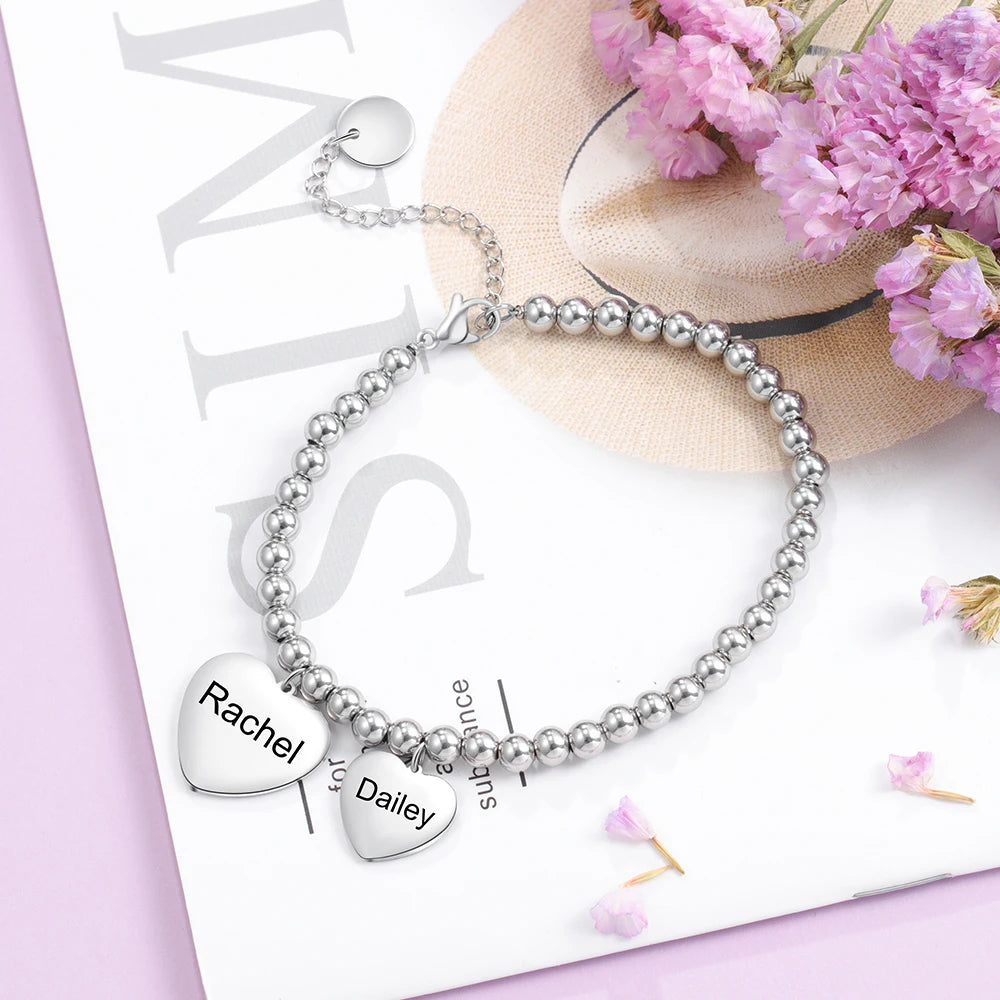 pulsera de cuentas de acero inoxidable con nombre personalizado para mujer