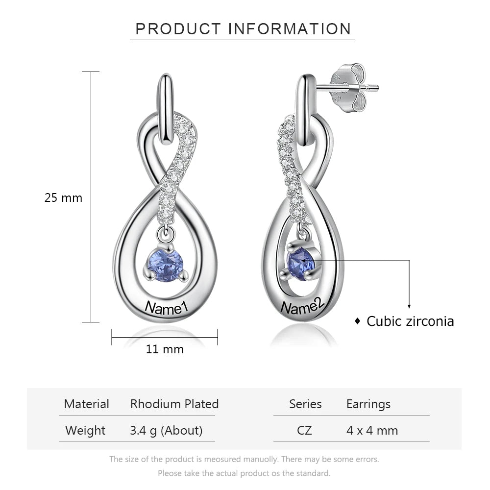 pendientes de plata con nombre infinito para mujer