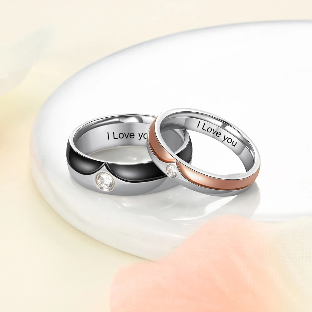 Anillos de acero inoxidable personalizados con circonita para hombres y mujeres