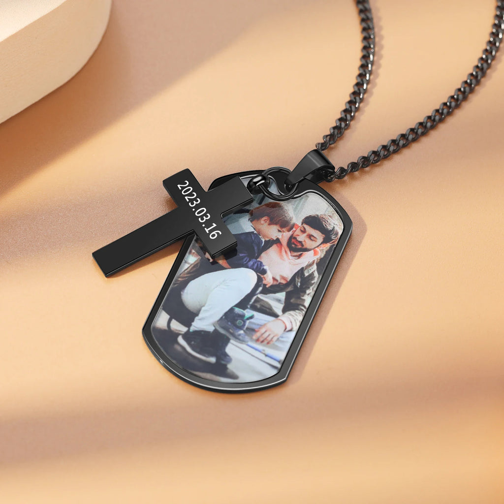 Collar de Etiqueta de perro con foto personalizada para hombres