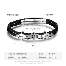 Load image into Gallery viewer, pulsera de piel con 2 piedras de nacimiento para hombre