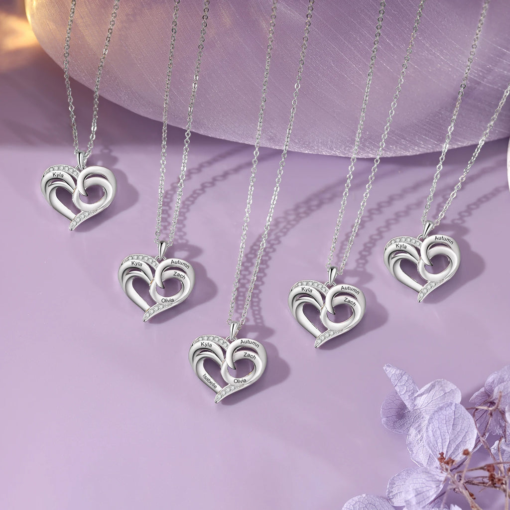 Collares de corazón con grabado personalizado para madre