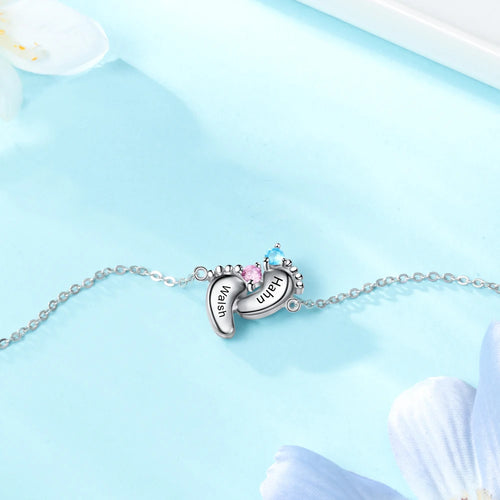 Pulsera personalizada de pies de bebé con piedra natal