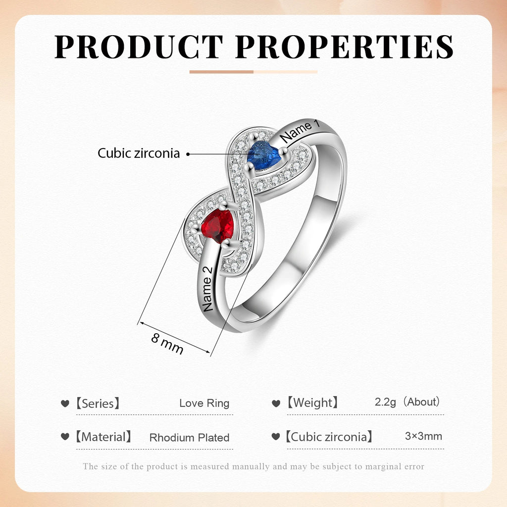 Anillo de amor infinito personalizado con piedra natal para mujer