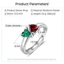 Load image into Gallery viewer, Anillos de piedra natal de 2 corazones personalizados para parejas y mujeres